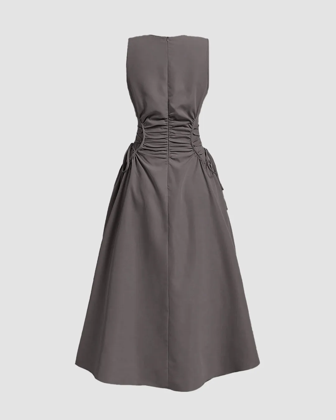 Plum Kitten Sleeveless Midi Dress with Side Ruched Detail - Image 3
