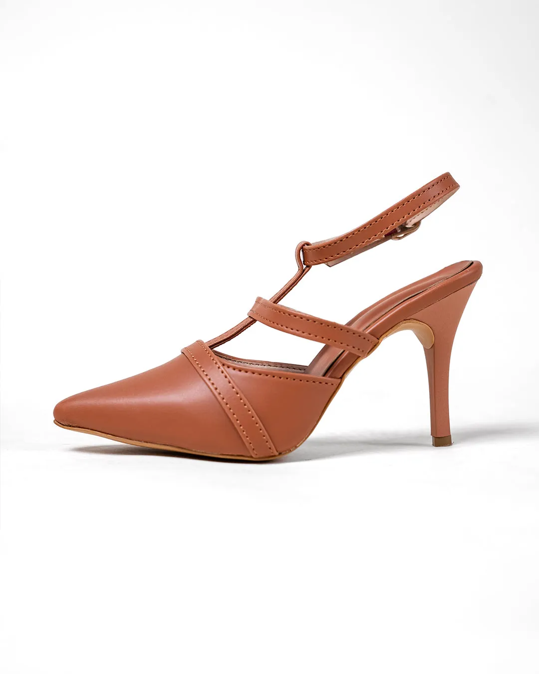 Pointed Toe Slingback Strappy Heel In Tan - Image 2
