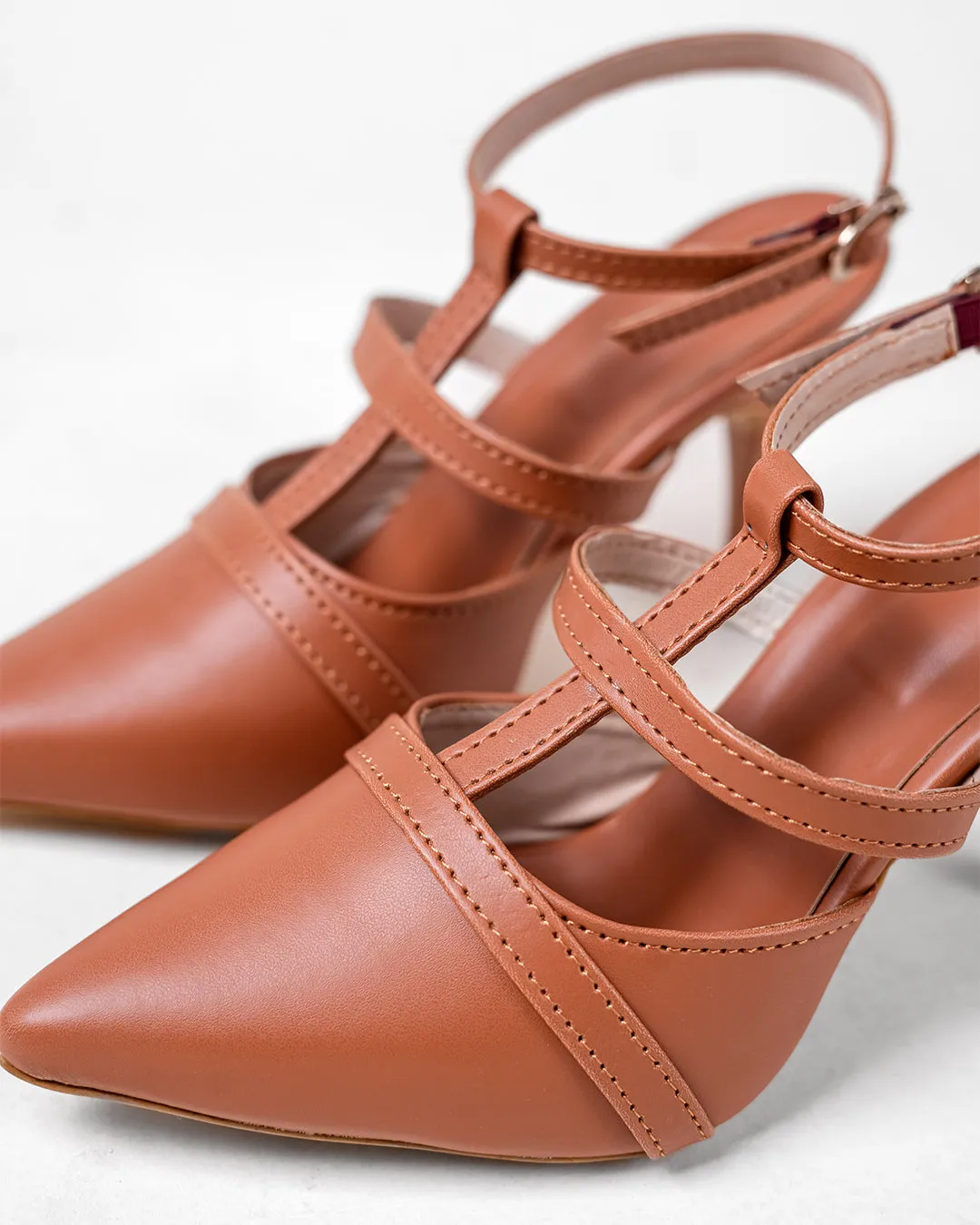 Pointed Toe Slingback Strappy Heel In Tan - Image 5