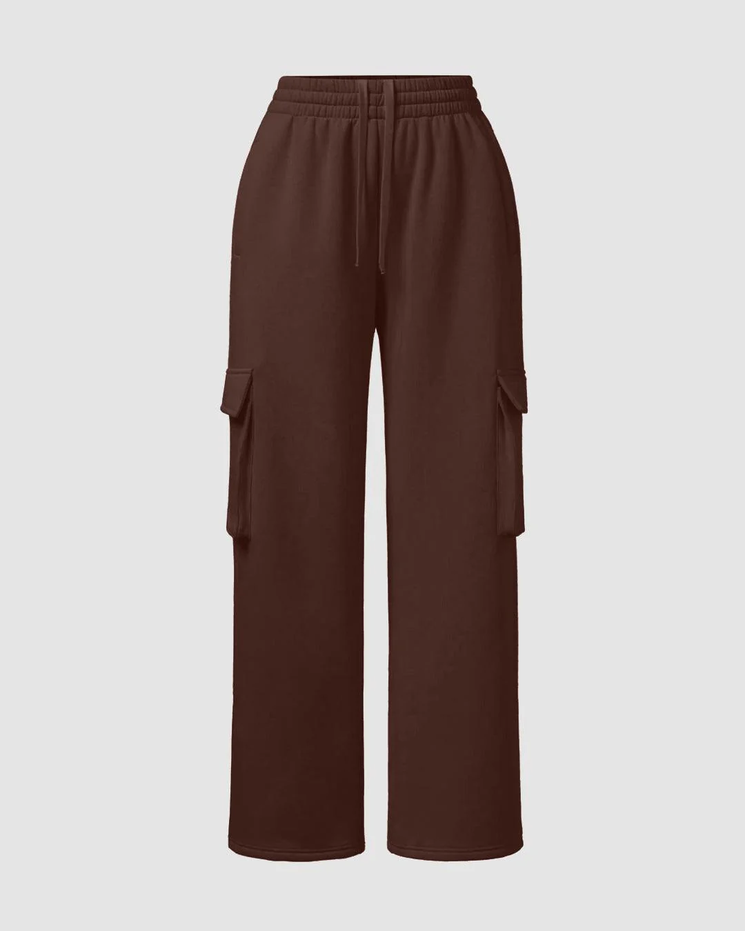 Polar Fleece Polo Sweatshirt & Elastic Waist Cargo Pants Two Piece Set Chocolate Brown - Image 3