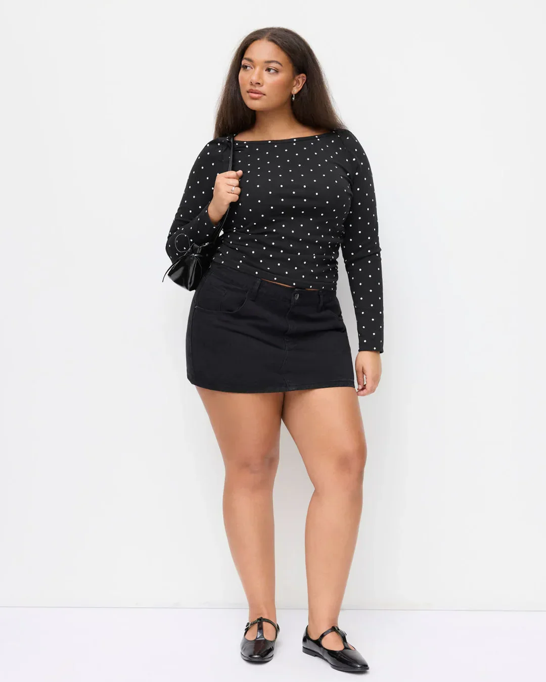 Polka Dot Boat Neck Ruched Top Curve & Plus - Image 3