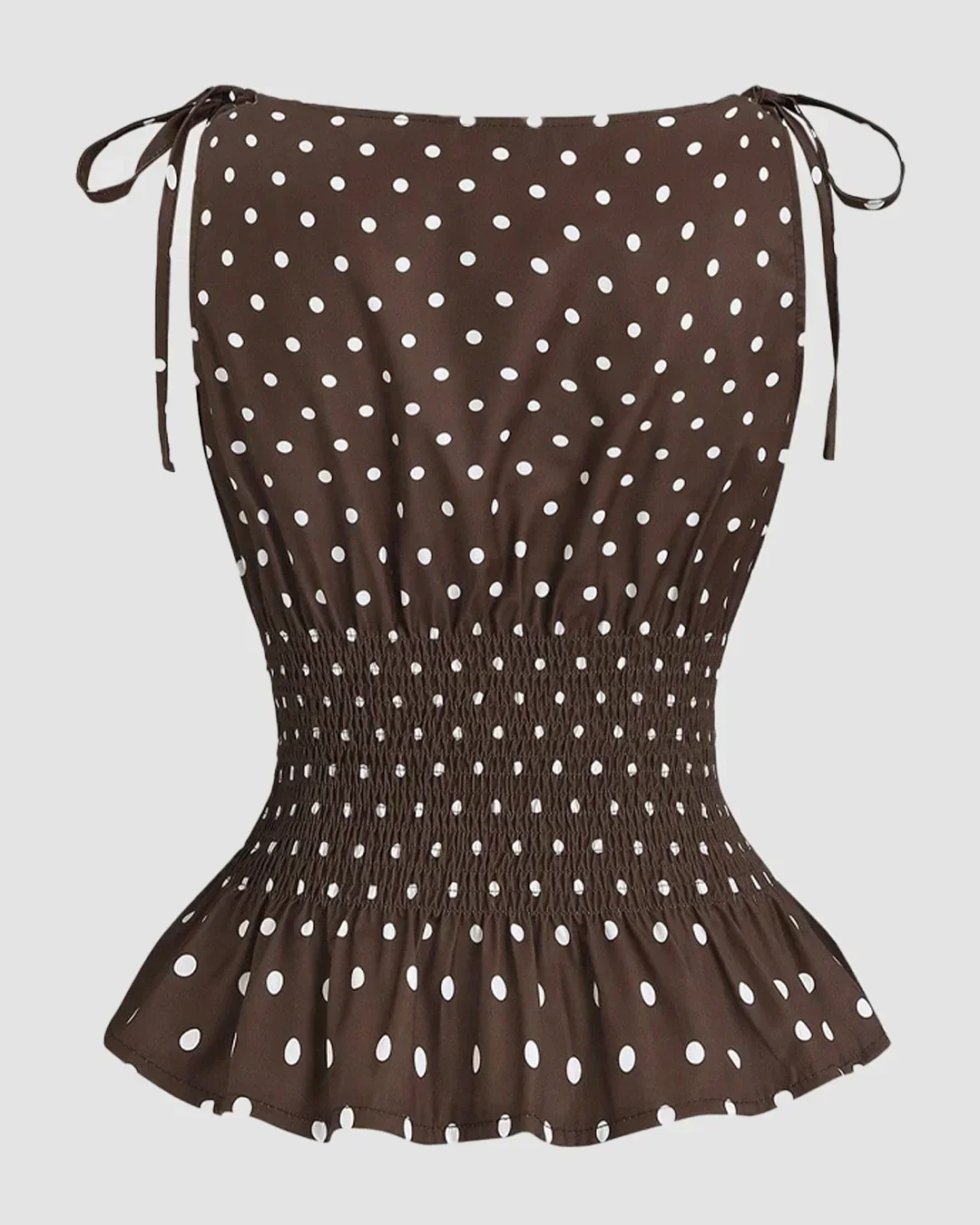 Polka Dot Boat Neck Sleeveless Peplum Top - Image 2