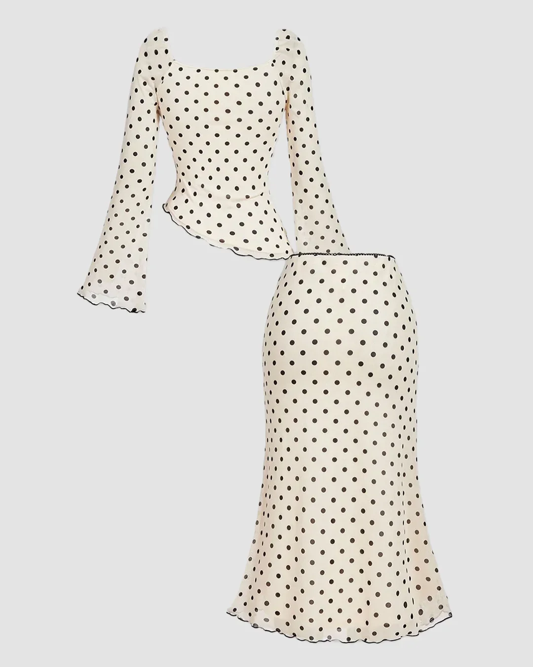 Polka Dot Bow Detail Crop Top & Asymmetric Hem Midi Skirt Two-Piece Set - Image 2