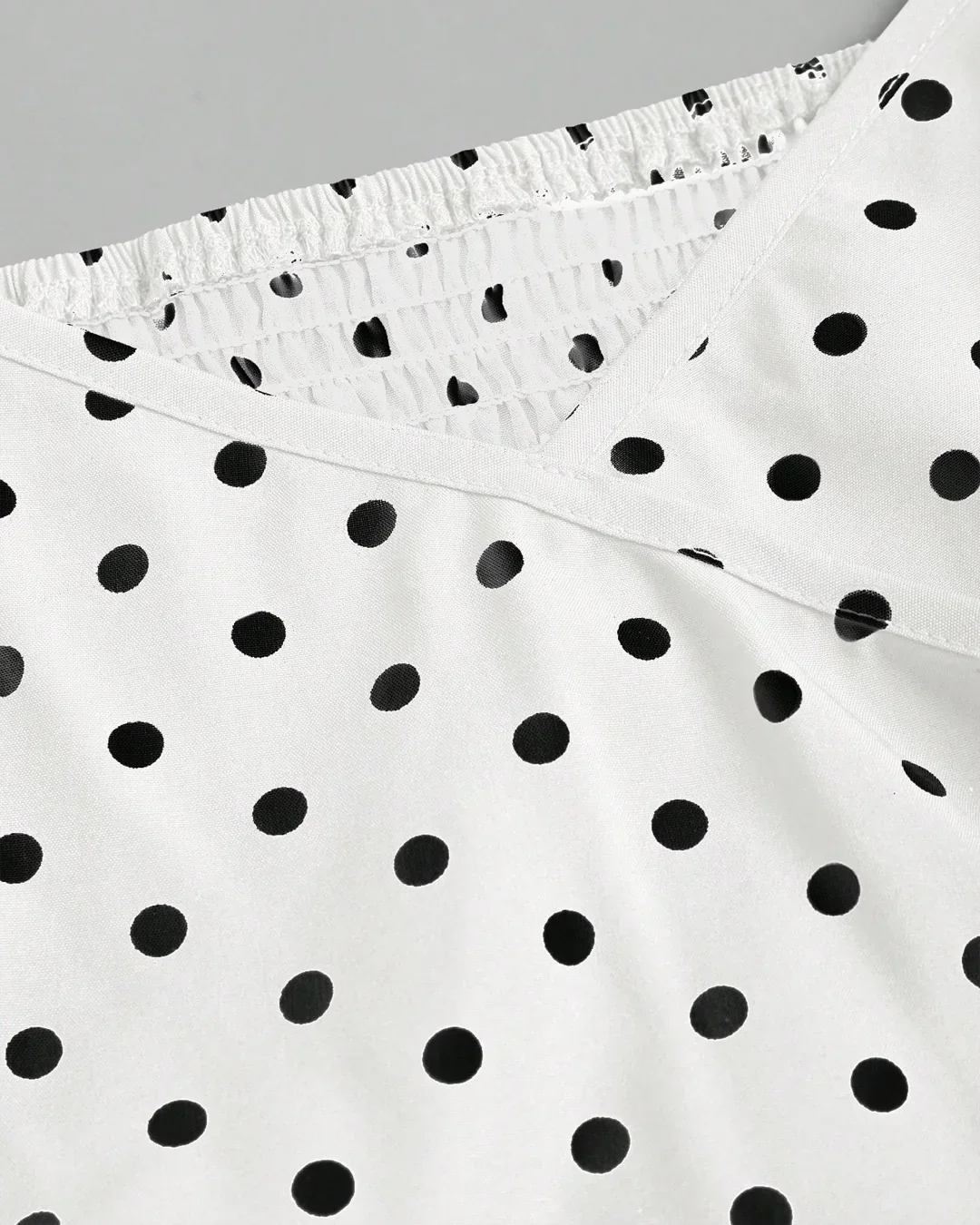 Polka Dot Puff Sleeve Wrap Ruffle Top - Image 3