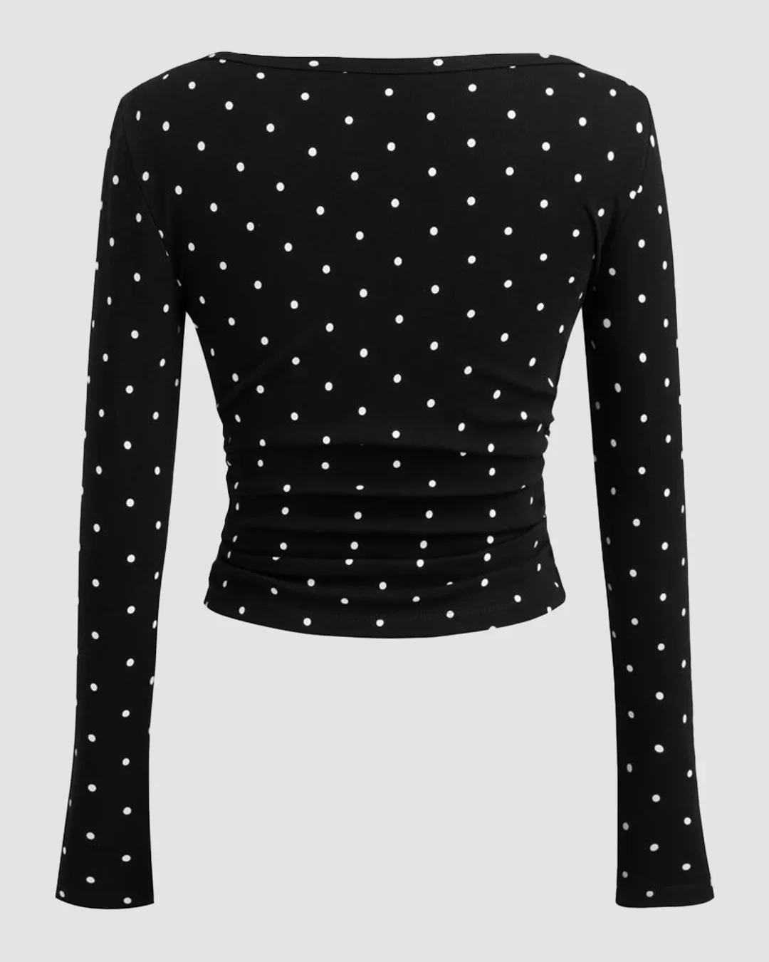 Polka Dot Boat Neck Slim Fit Full Sleeve Top in Black - Image 3