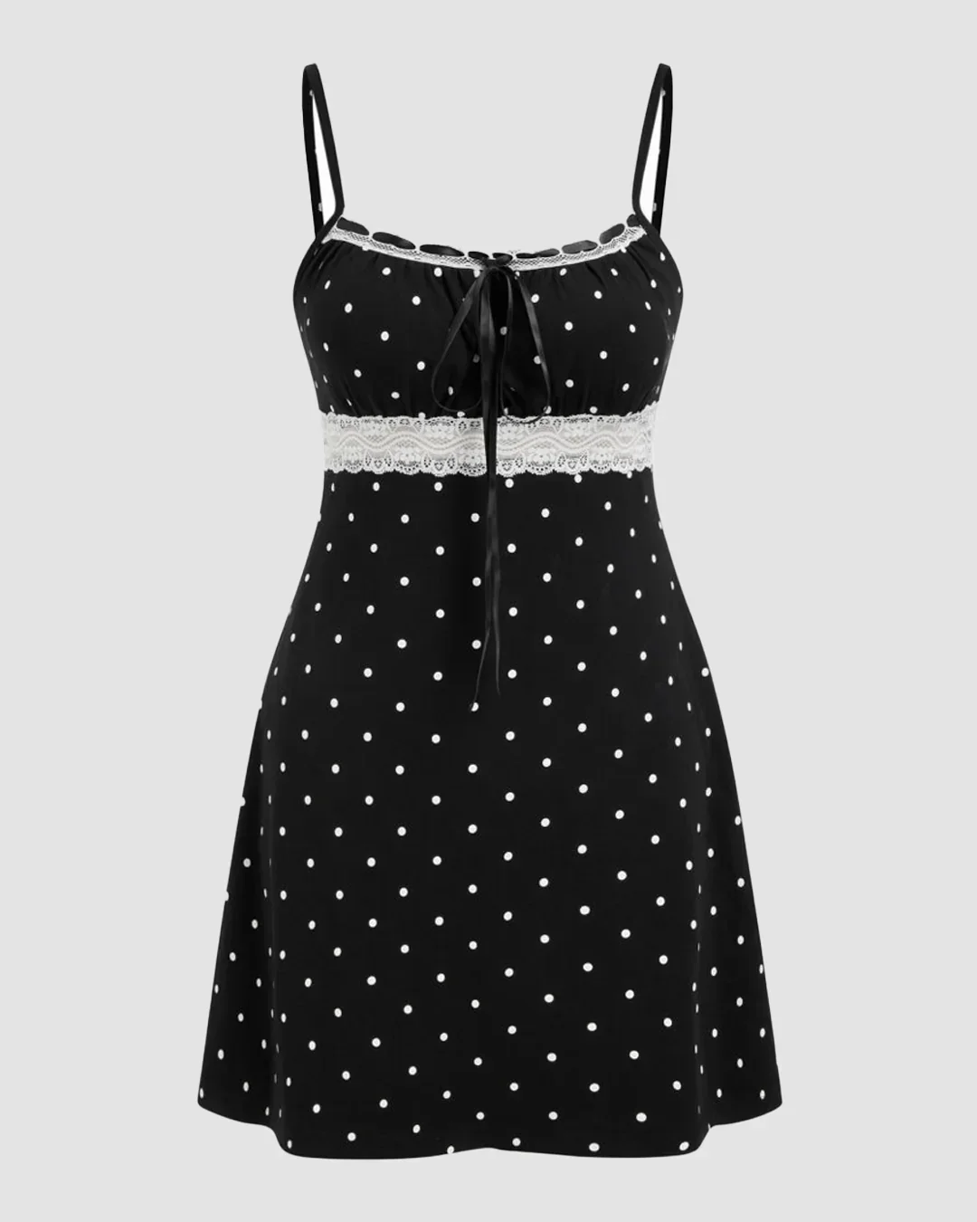 Polka Dot Square-neckline Lace Patched Mini Dress - Image 2