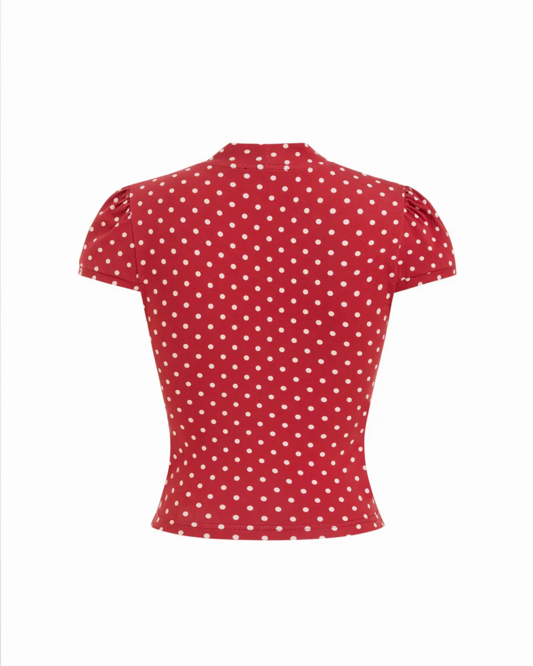 Polka Dot V-neck Puff Sleeve Bowknot Top - Image 3