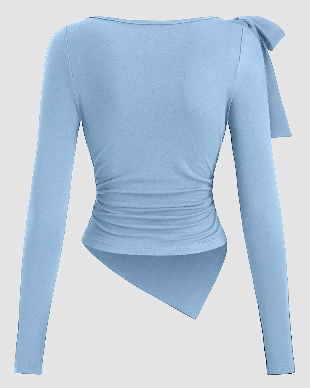Powder Blue One Shoulder Bow Detail Full Sleeve Top - Image 2