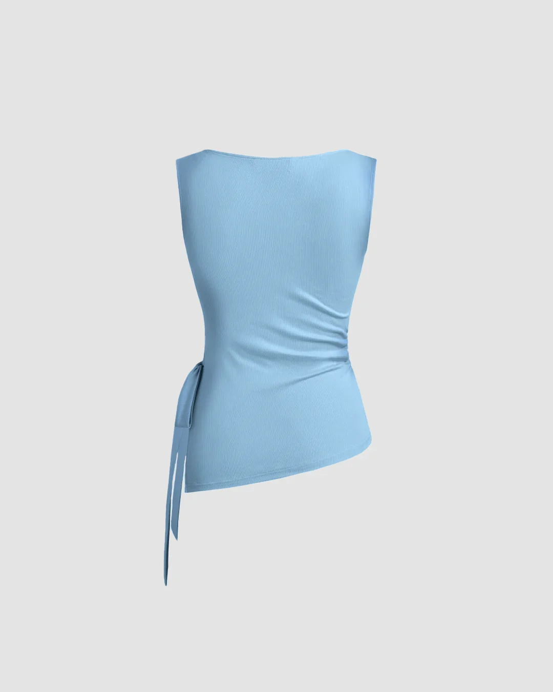 Powder Blue Sleeveless High Neck Ruched Side Top - Image 2