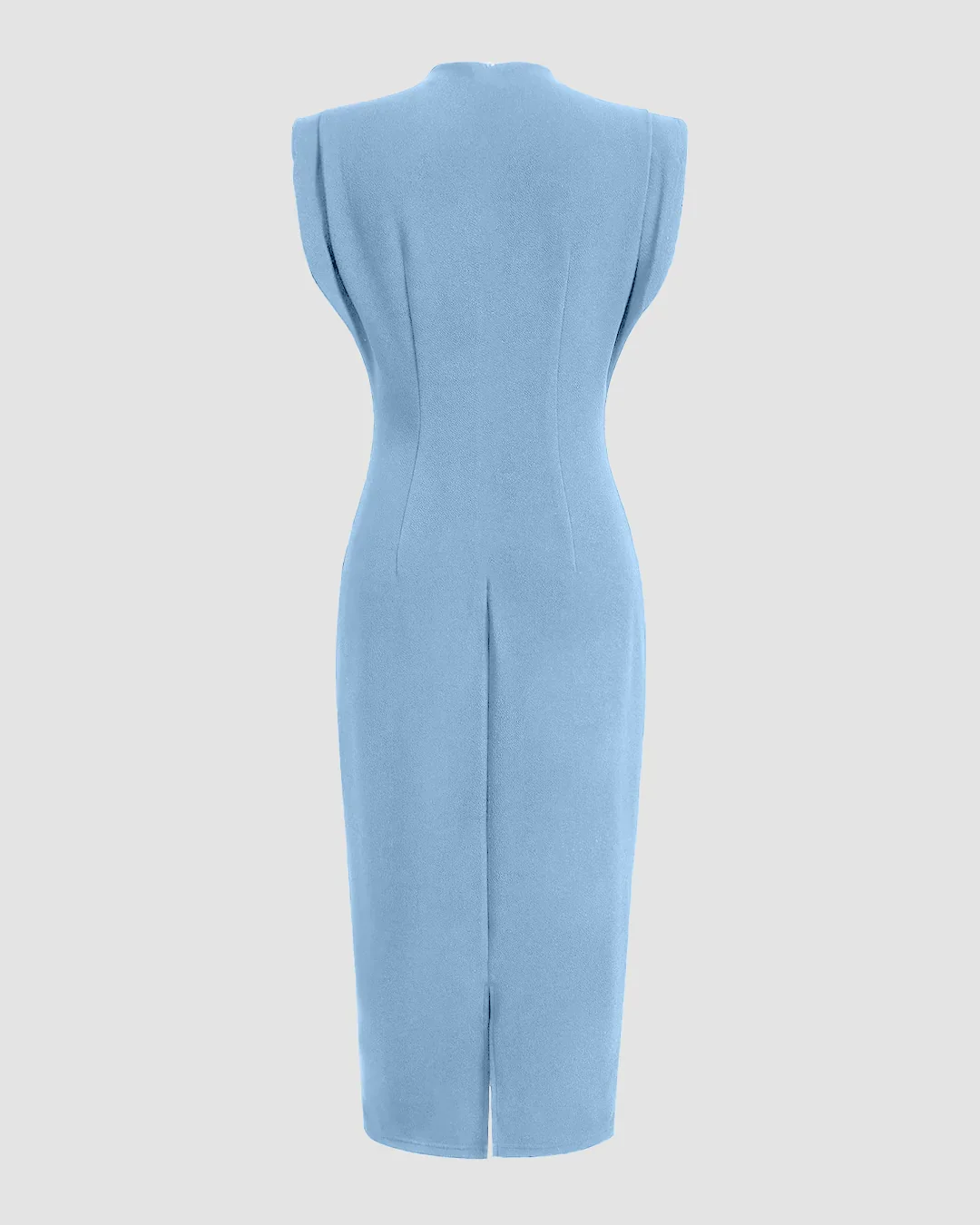Powder Blue Structured Shoulder Bodycon Midi Dress - Image 2