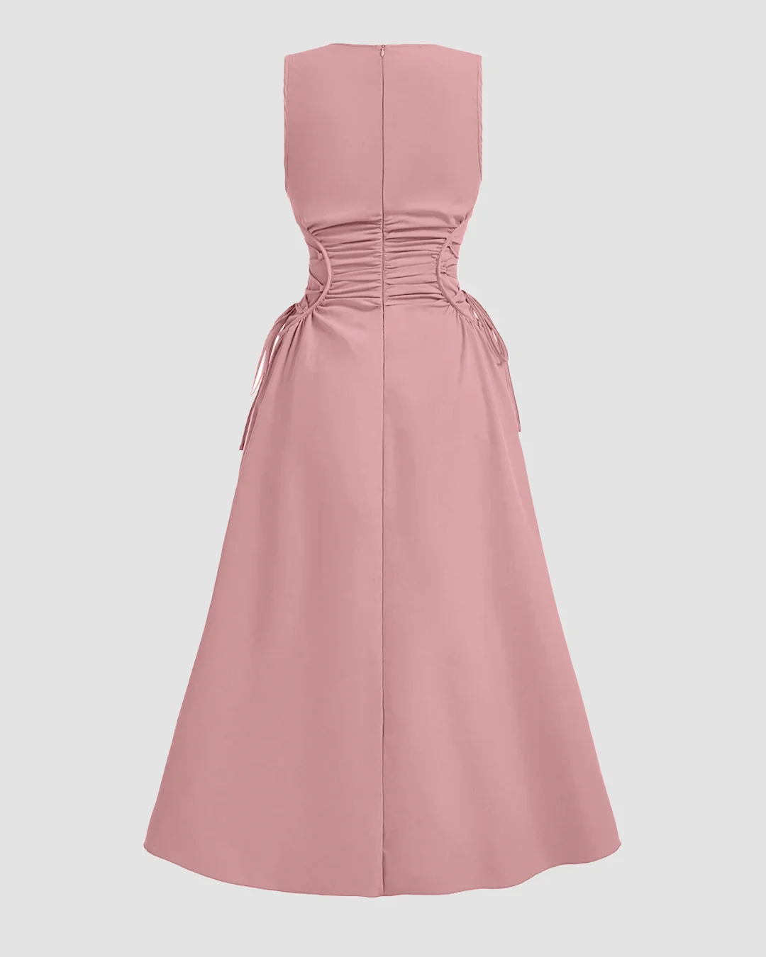 Powder Pink Sleeveless Midi Dress with Side Ruched Detail - Image 2