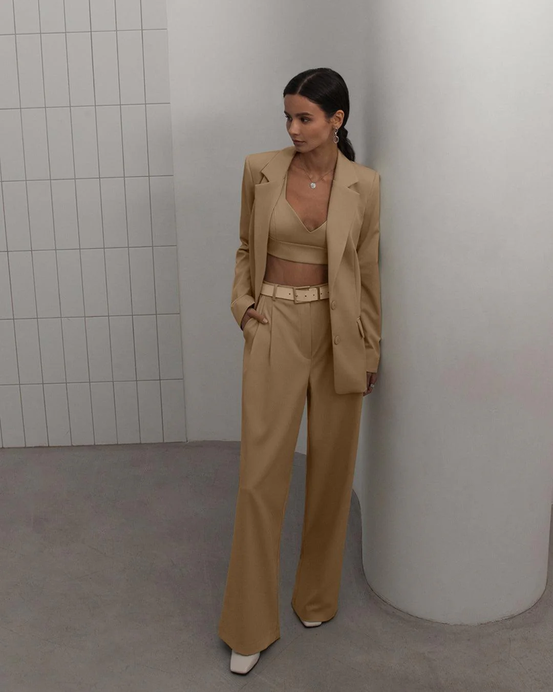 Premium Quality Set Of Two Cropped Top With Korean Style Baggy Trouser - Image 5