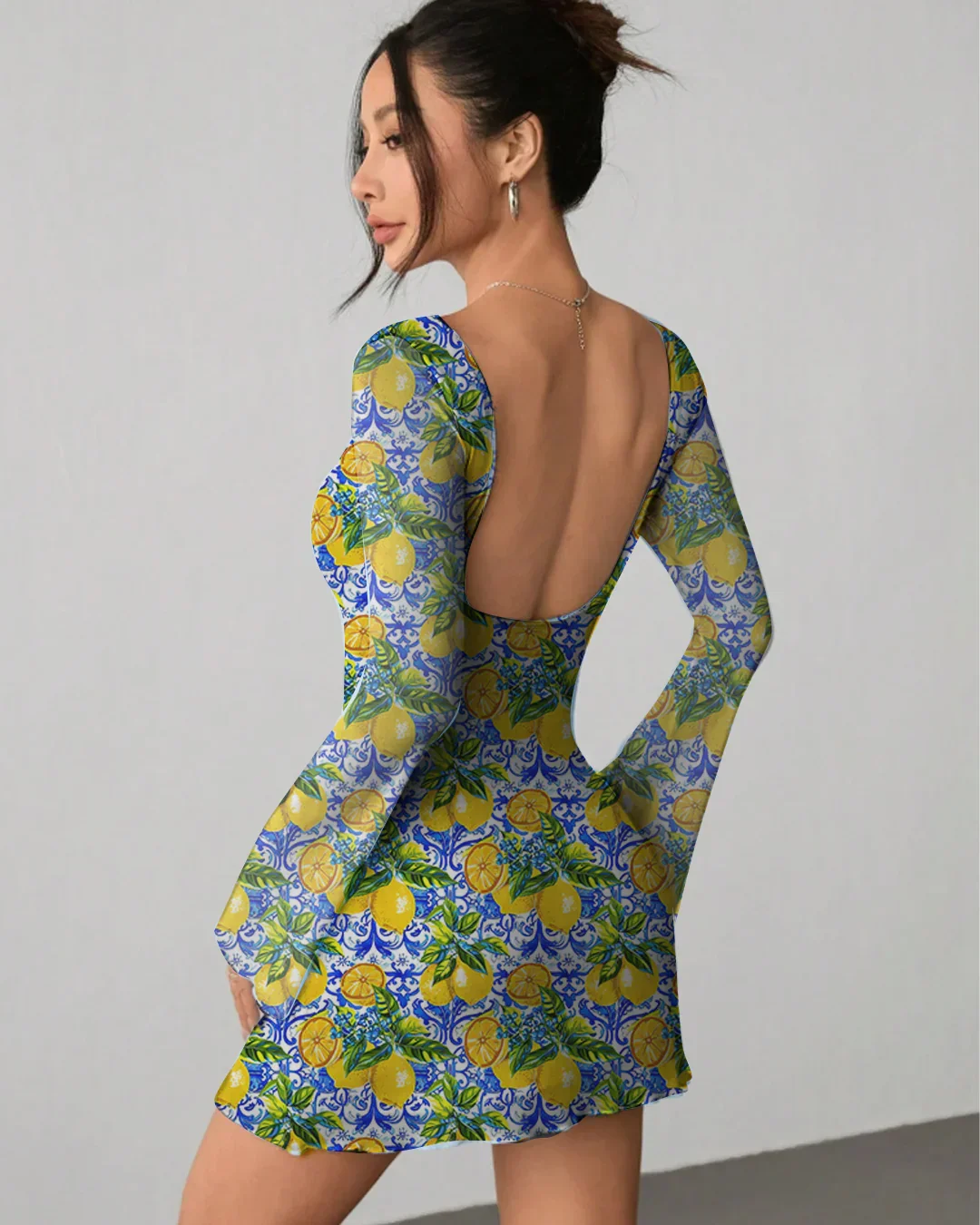 Printed Full Sleeve Bodycon Mini Dress - Image 2