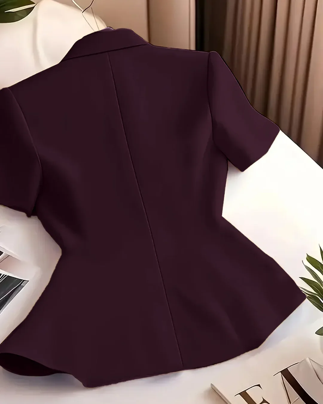 Purple Short Sleeve Front Button Blazer Top - Image 2