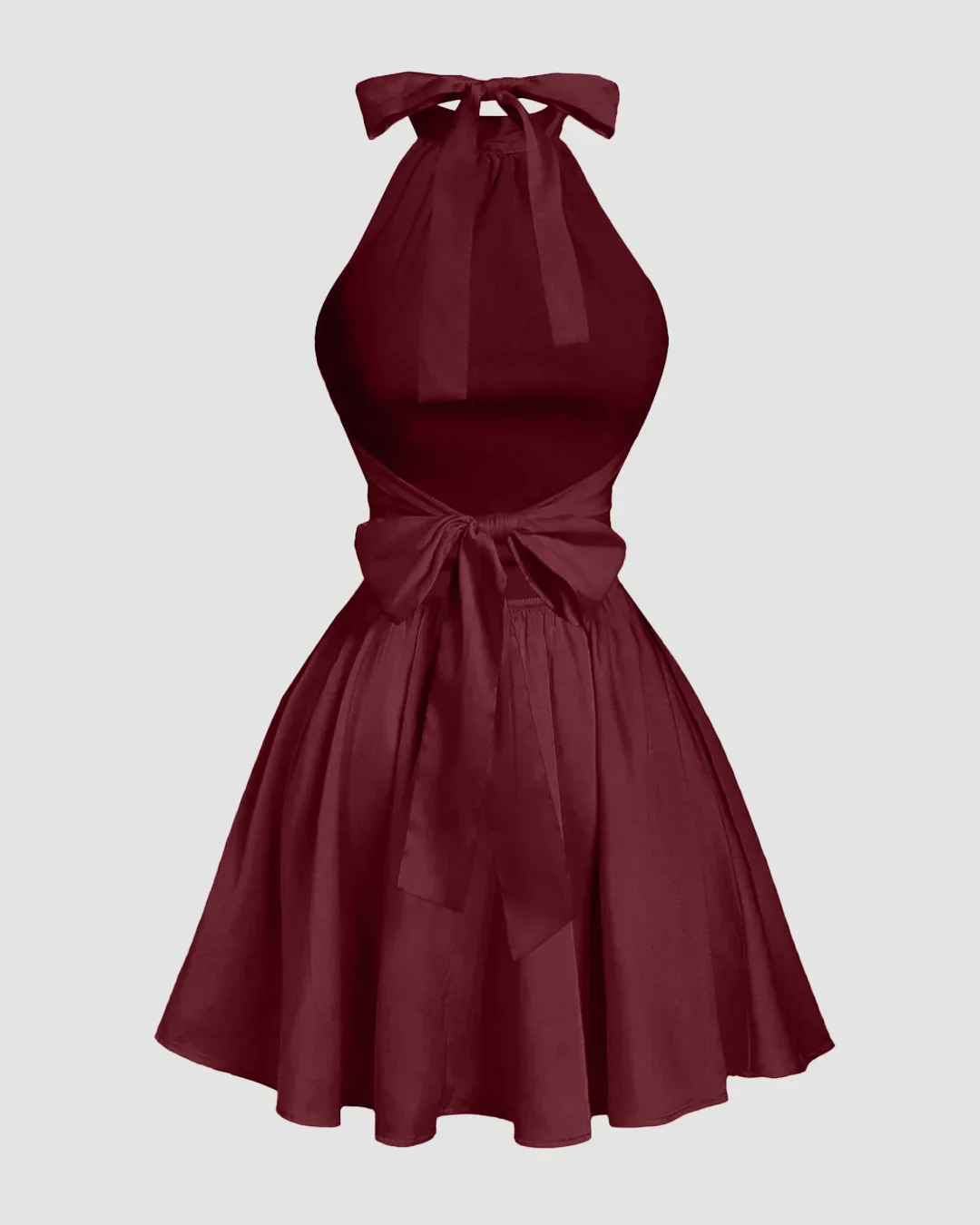 Red Halter Neck Backless Ruched Mini Dress - Image 2