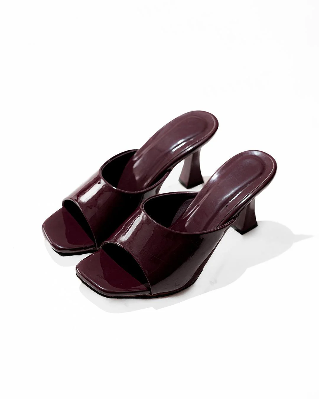 Burgundy Patent Open Toe Low Heel - Image 3