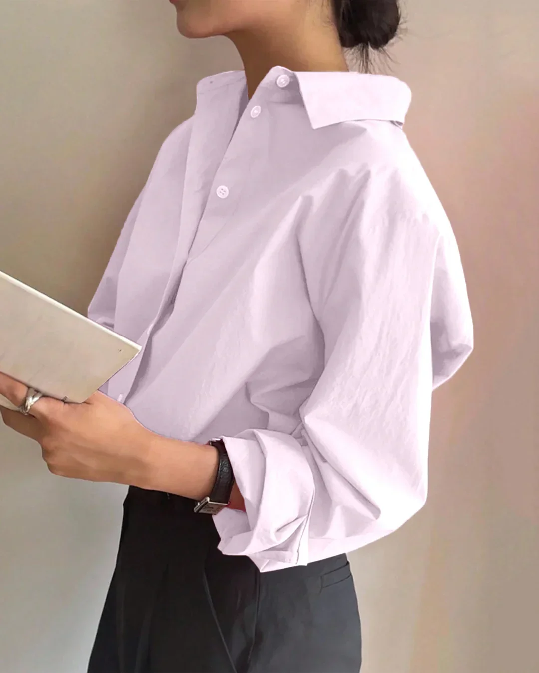 Relaxed Fit Baby Pink Collared Shirt with Drop Shoulders - Image 3