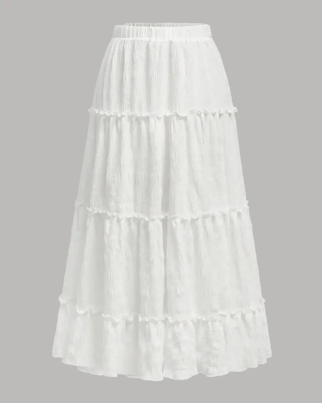 Retro Casual High Waist Solid Long Ankle Pleated Skirt in White - Image 3