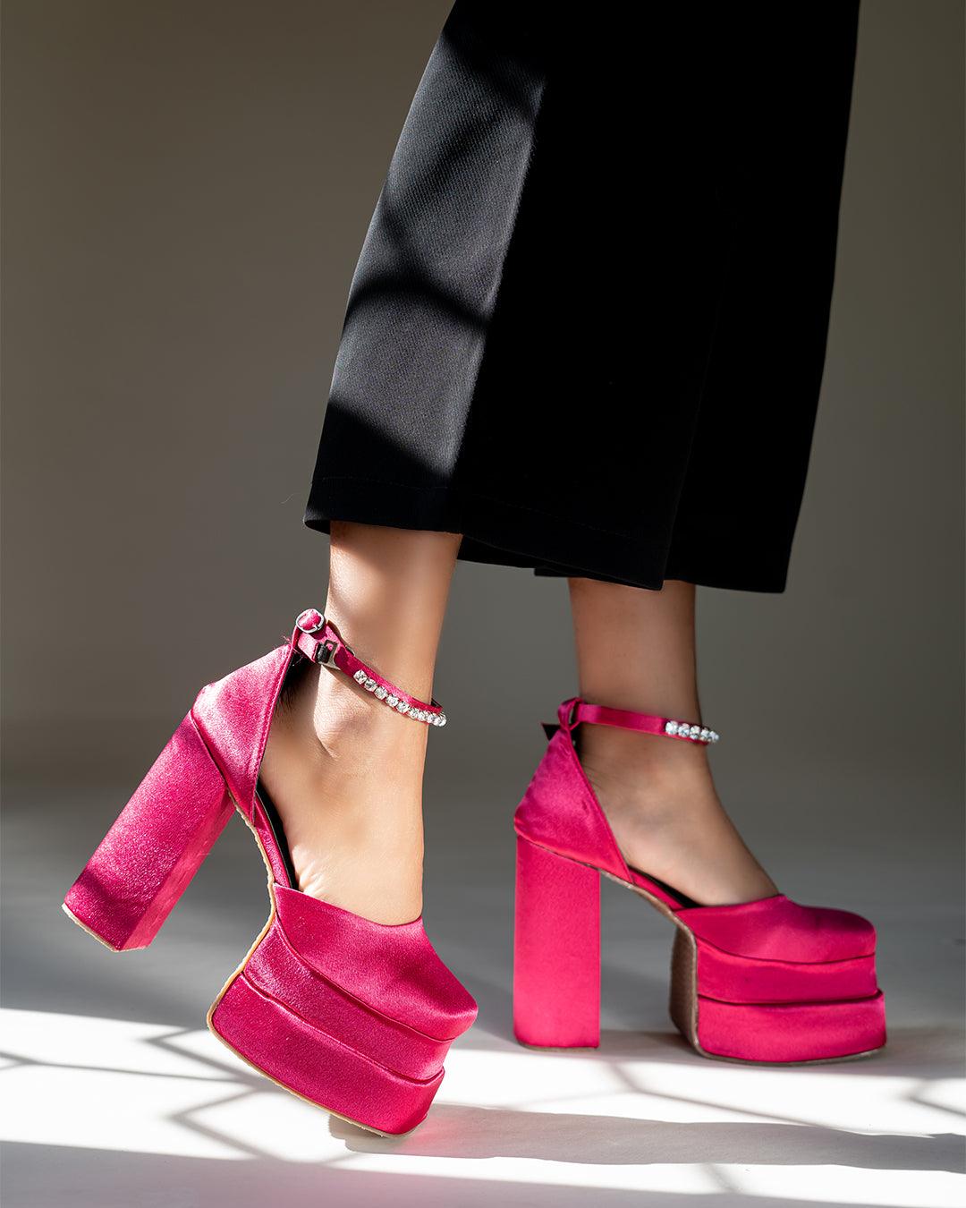 Rhinestone Platform Pink Heels - Image 4
