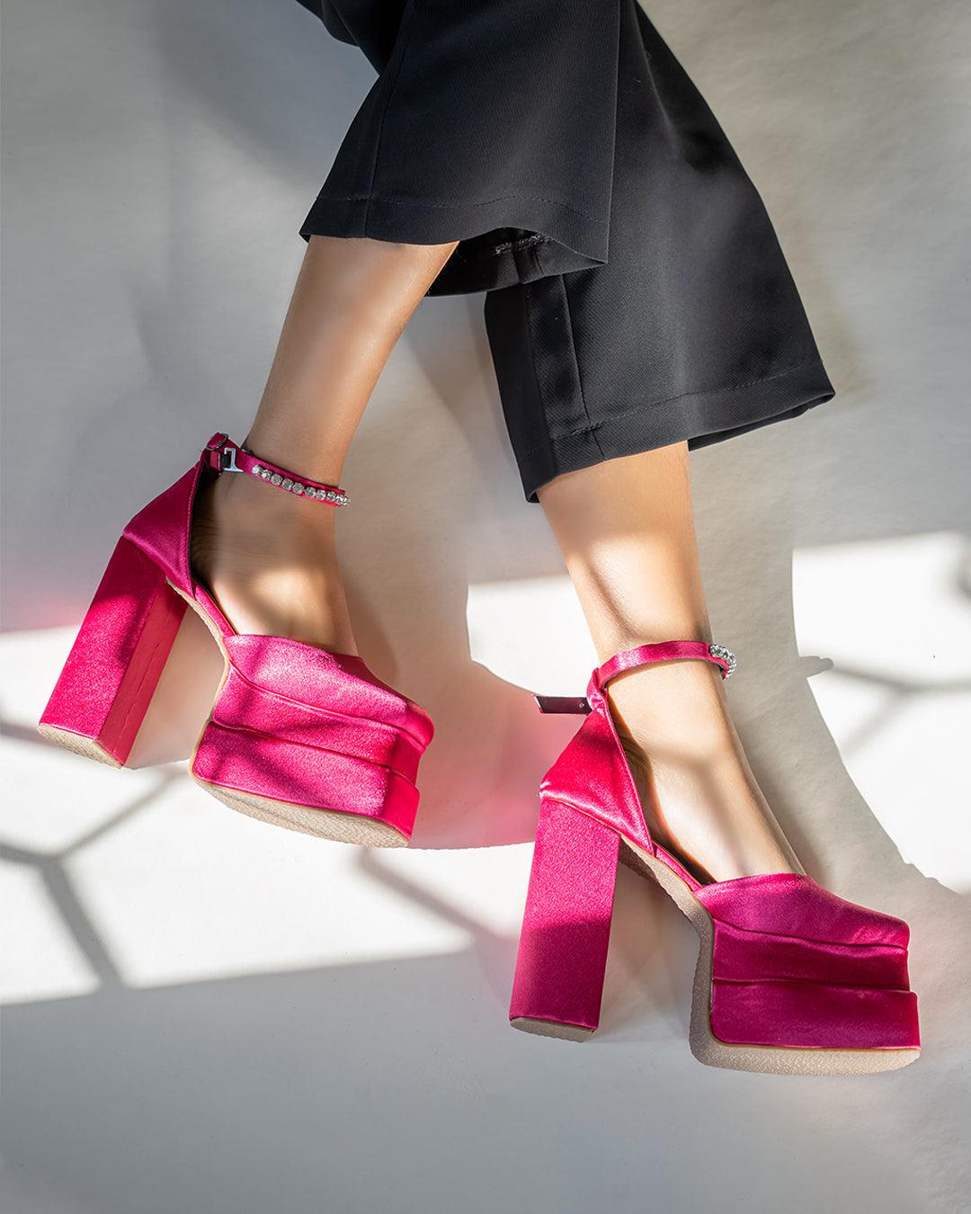 Rhinestone Platform Pink Heels - Image 5
