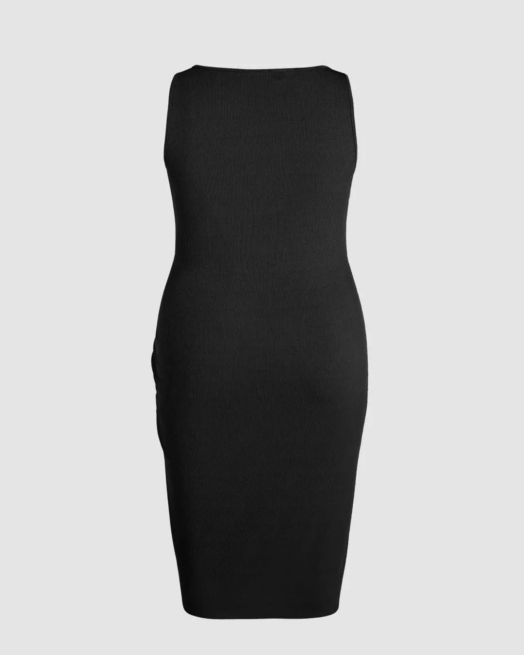 Rib Button Drawstring Midi Dress Black Curve & Plus - Image 4