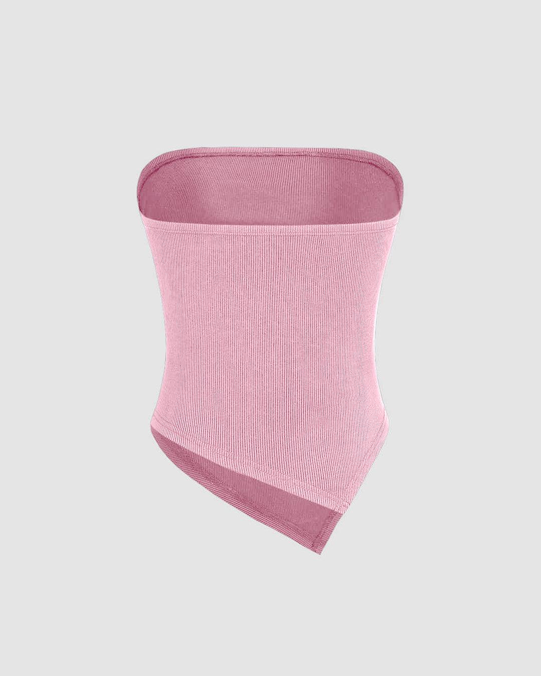 Rib Strapless Solid Pink Tube Top - Image 2