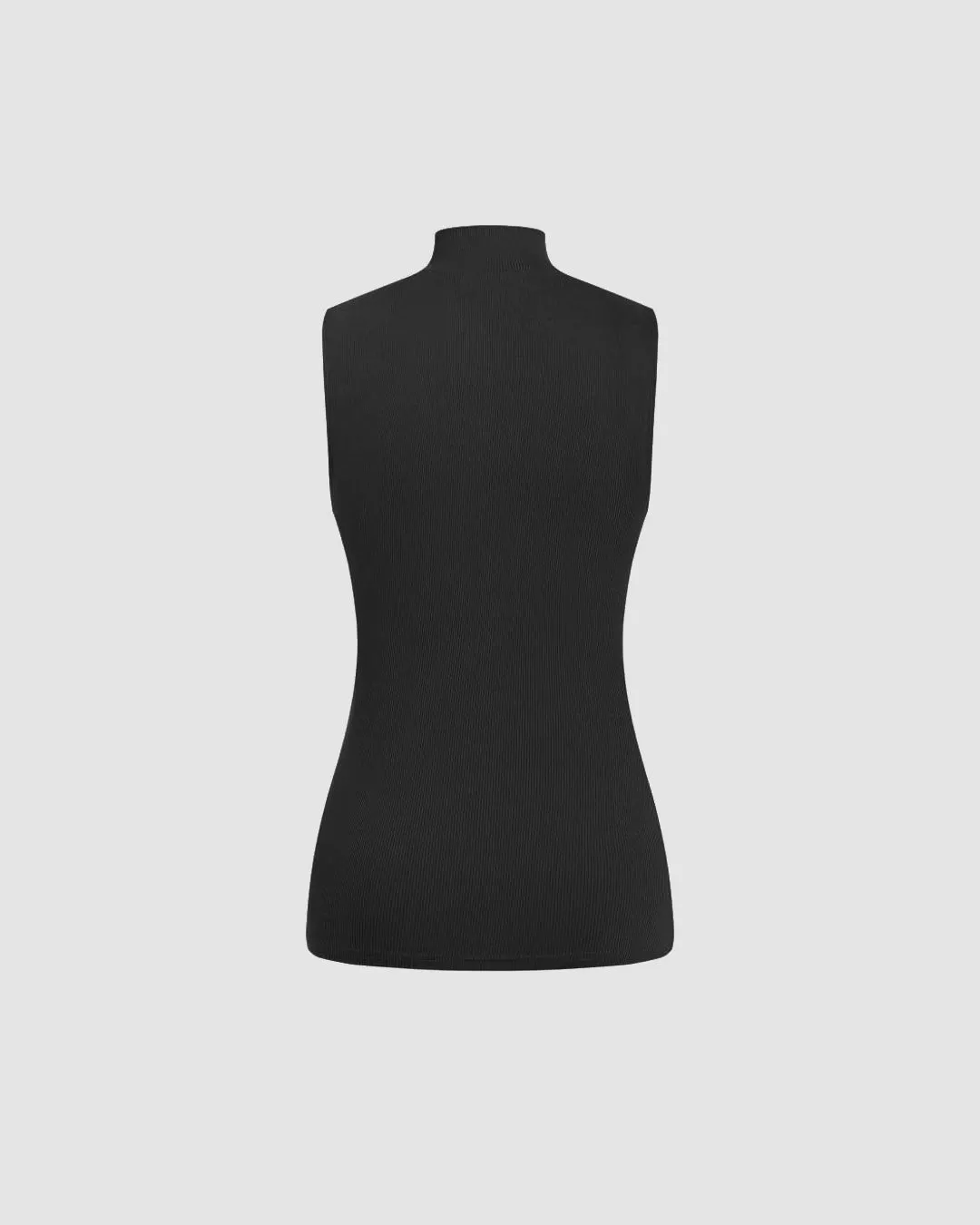 Ribbed Mock Neck Sleeveless Side Twisted Top In Black - Image 2
