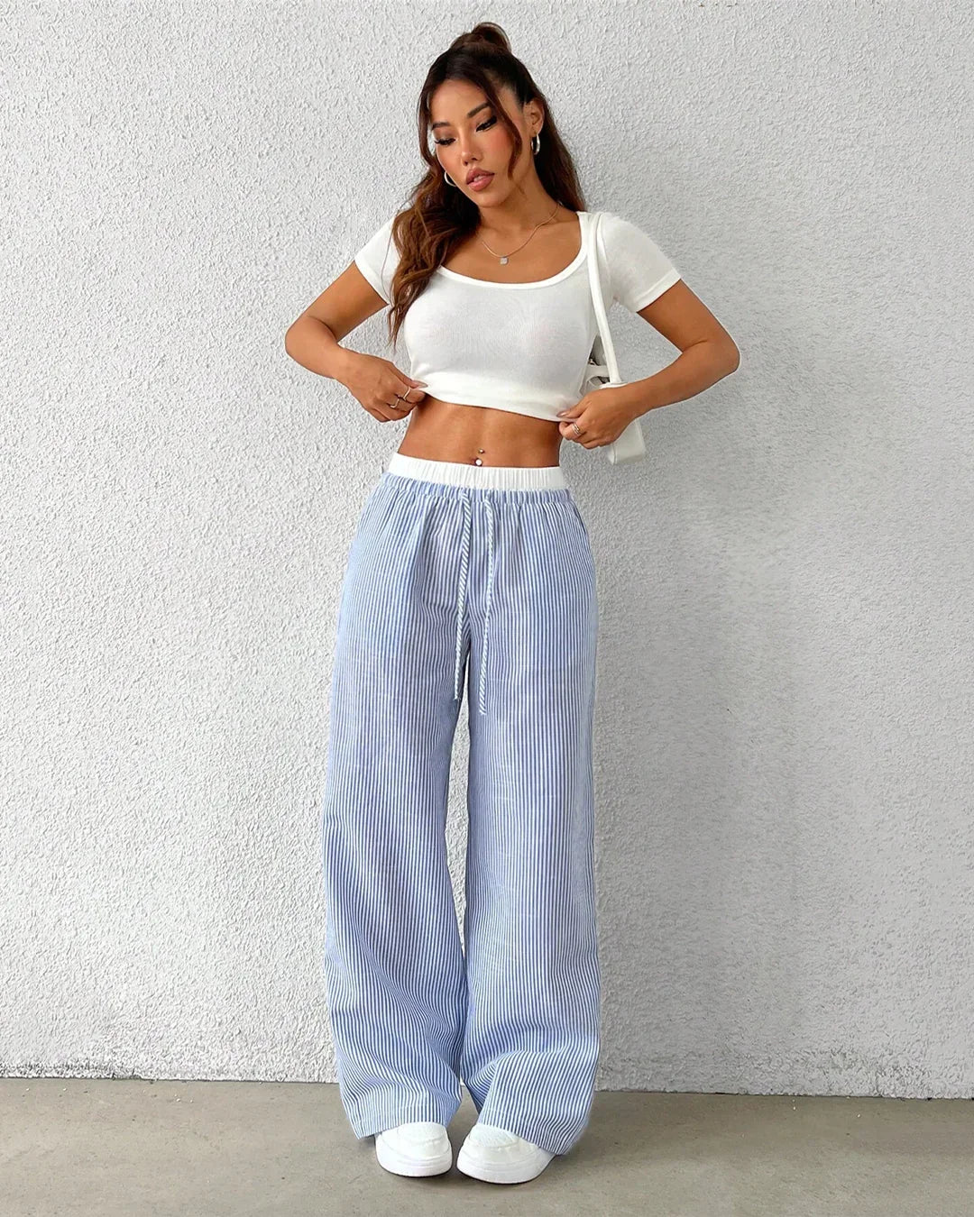 Rise Striped Drawstring Wide-Leg Trouser - Image 2