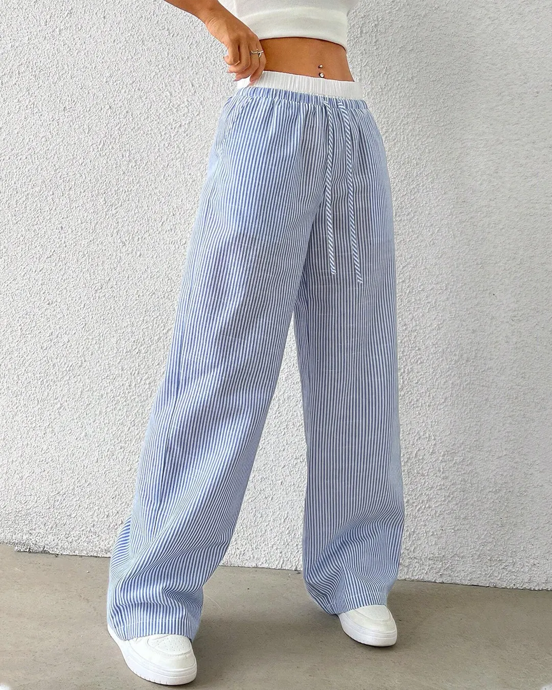 Rise Striped Drawstring Wide-Leg Trouser - Image 3