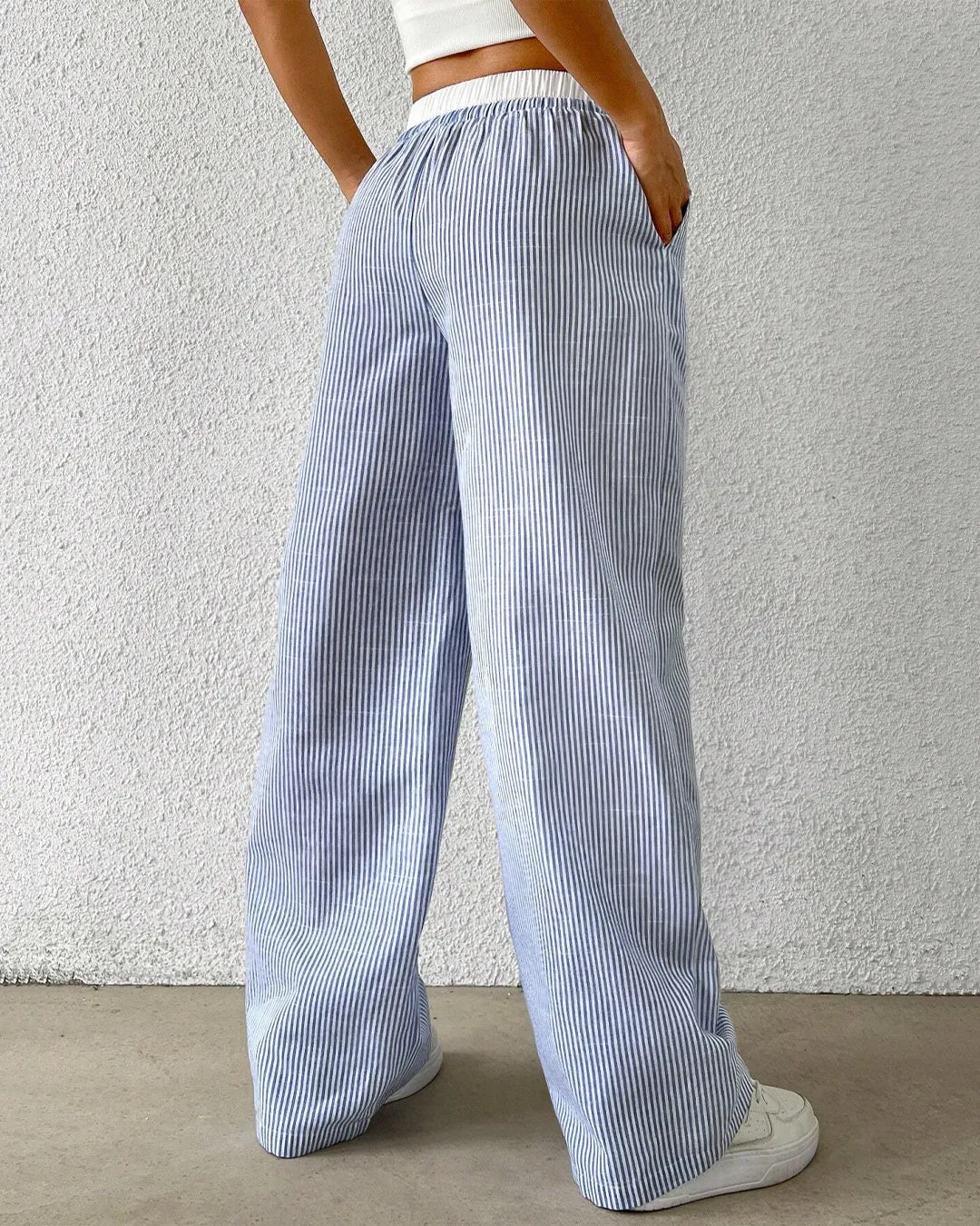 Rise Striped Drawstring Wide-Leg Trouser - Image 4