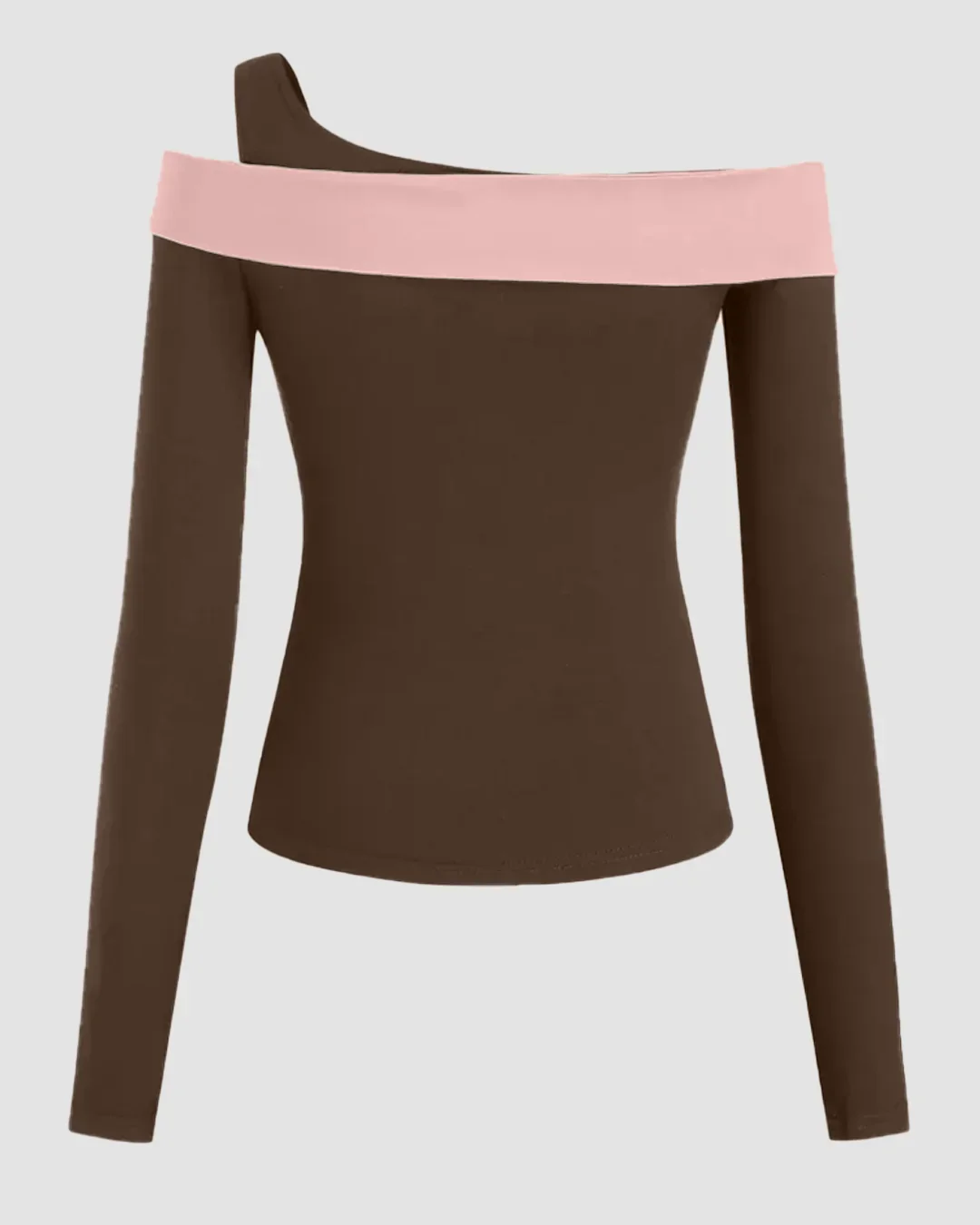 Rose and Brown Color block Off Shoulder Full Sleeve Top - Image 2