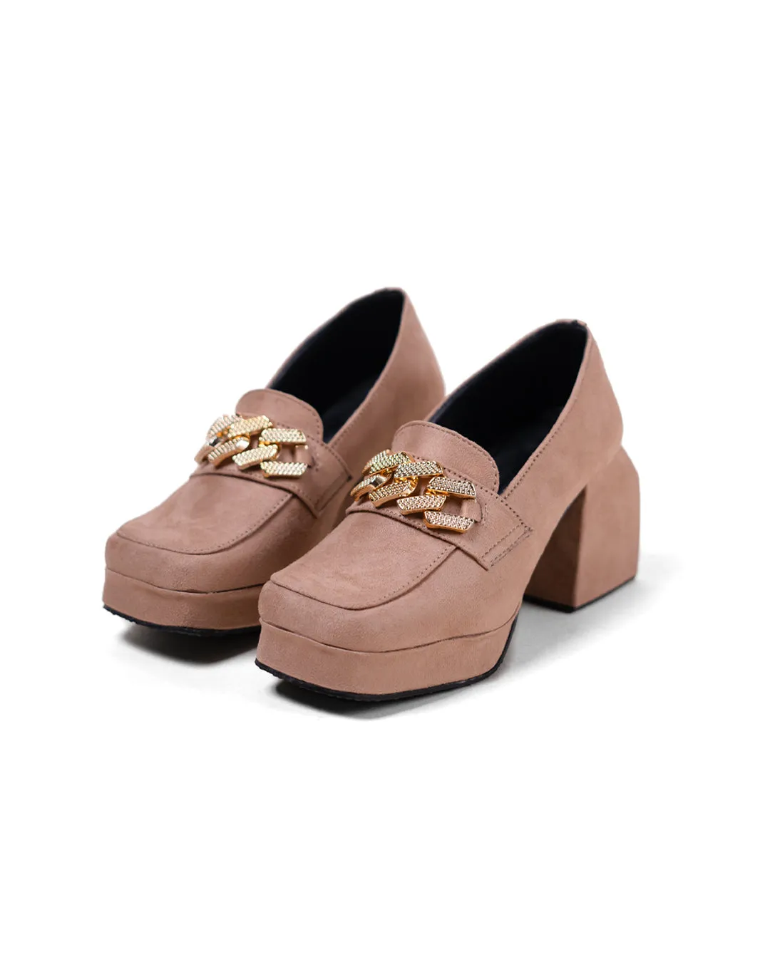 Rose Color Chain Detail Platform Shoes - Image 2