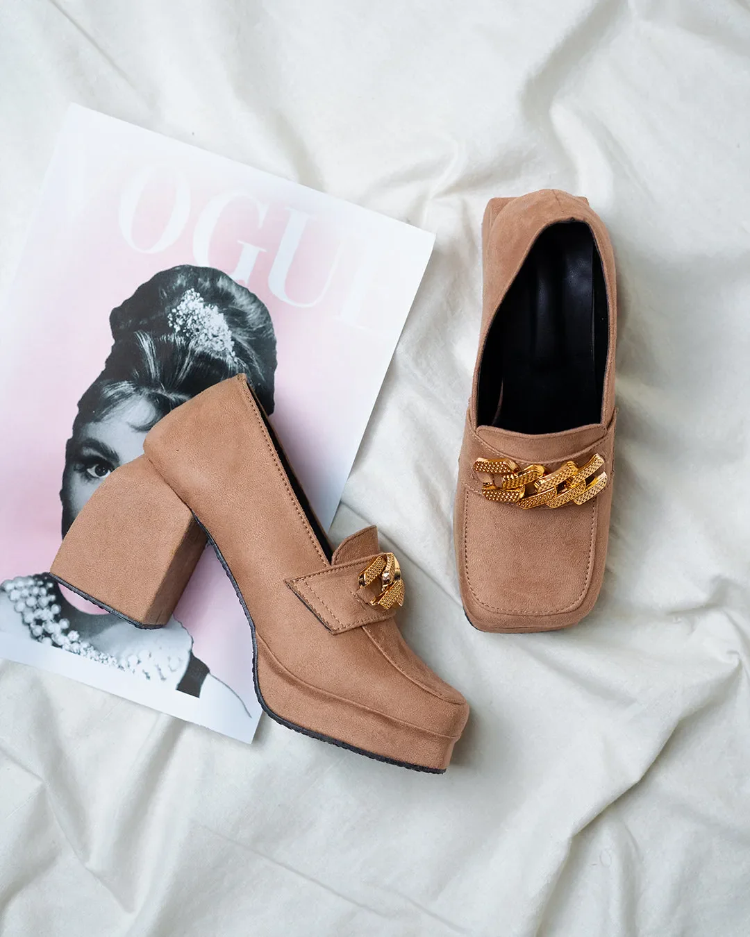 Rose Color Chain Detail Platform Shoes - Image 7