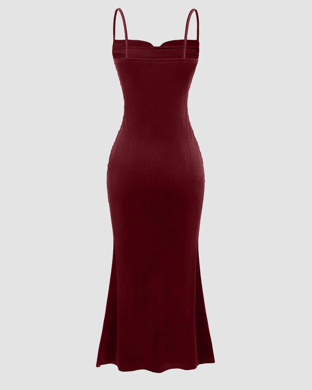 Rose Color Spaghetti Strap Ruched Mermaid Dress - Image 2