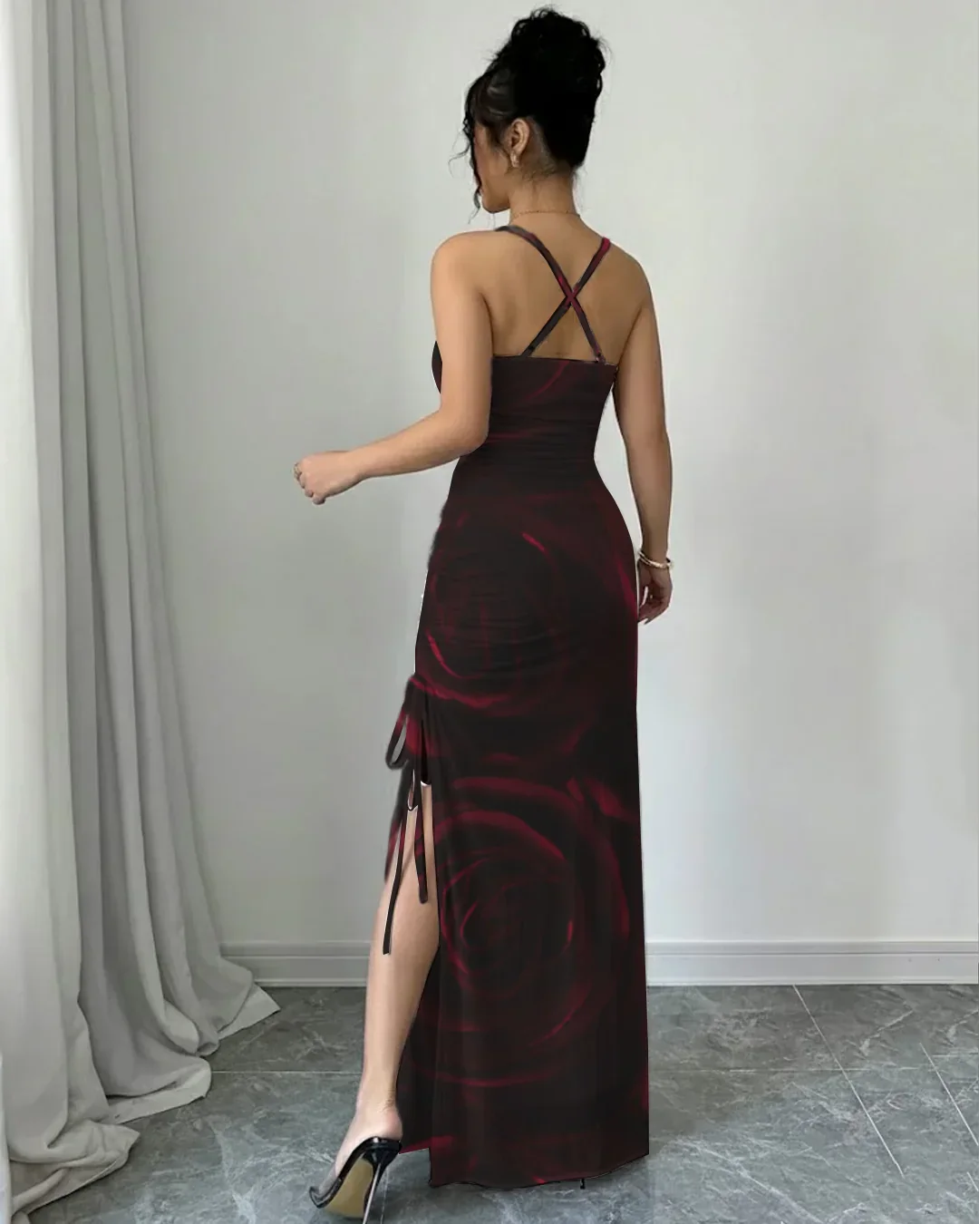 Rose Floral Print Sleeveless Bodycon Maxi Dress - Image 2