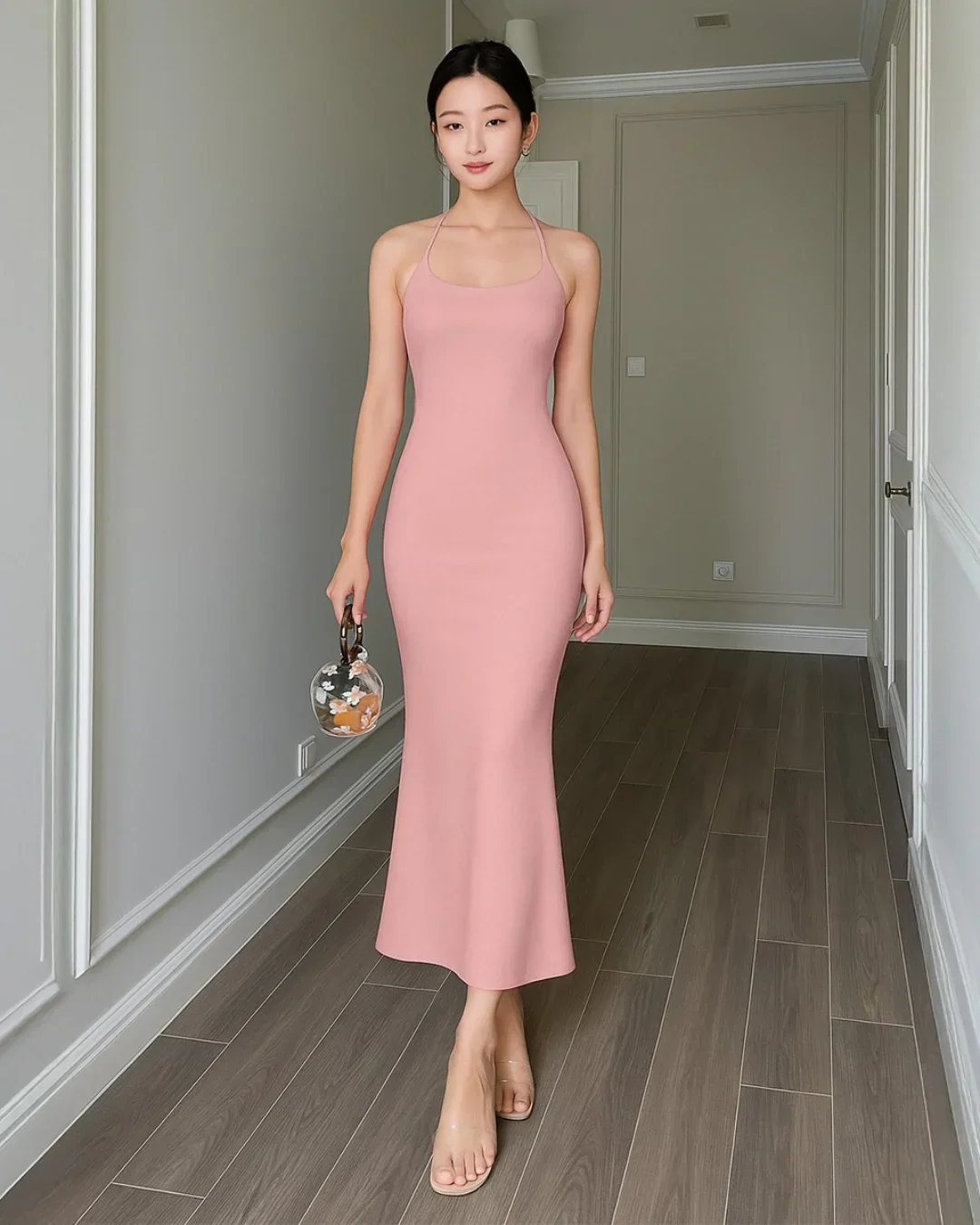 Rose Halter-Neck Bodycon Maxi Dress With Sleek Minimalist Design - Image 2