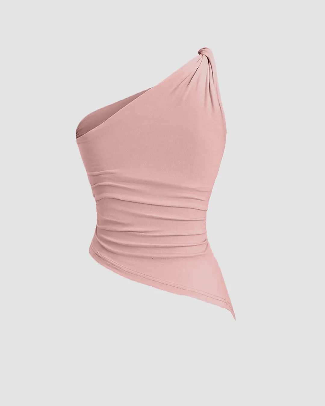 Rose One Shoulder Ruched Asymmetrical Top for Women - Image 2