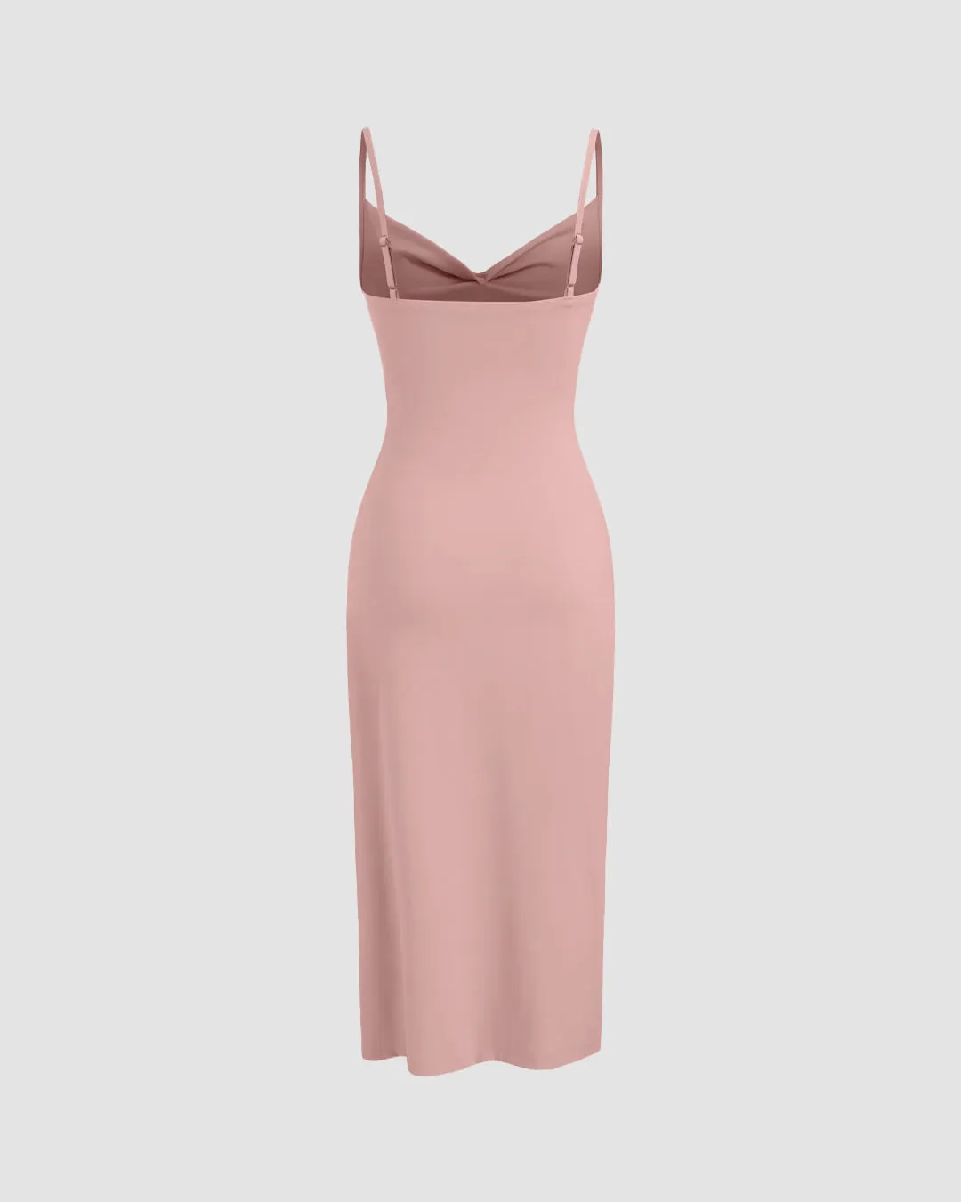 Rose Ruched Bodycon Midi Dress with Spaghetti Straps - Image 2