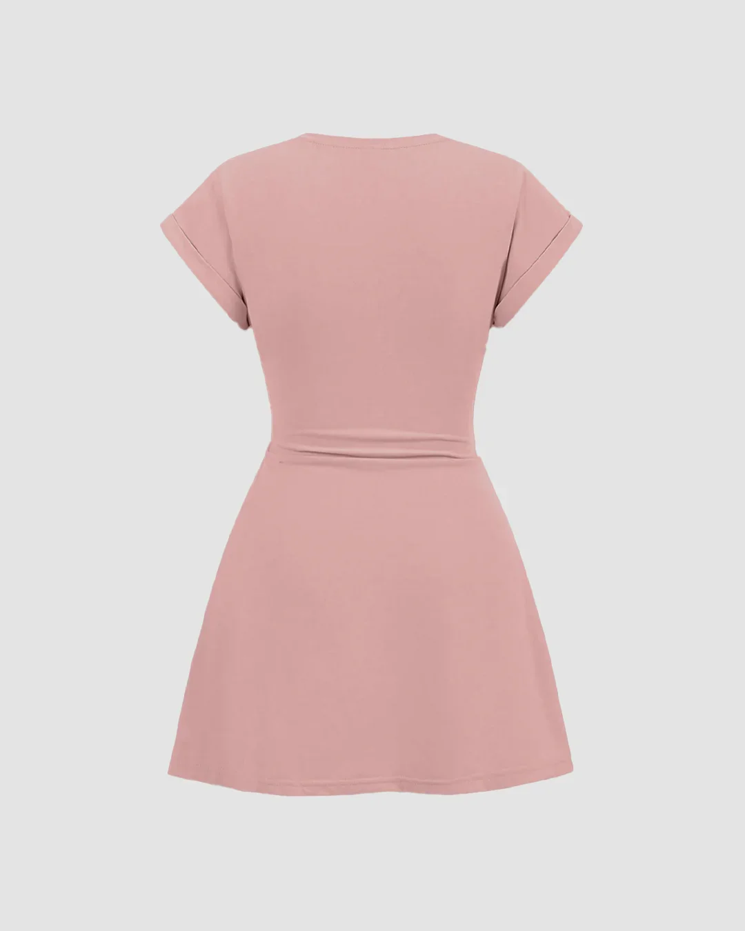 Rose Short Sleeve Crew Neck Cinched Waist A-Line Skater Mini Dress - Image 2