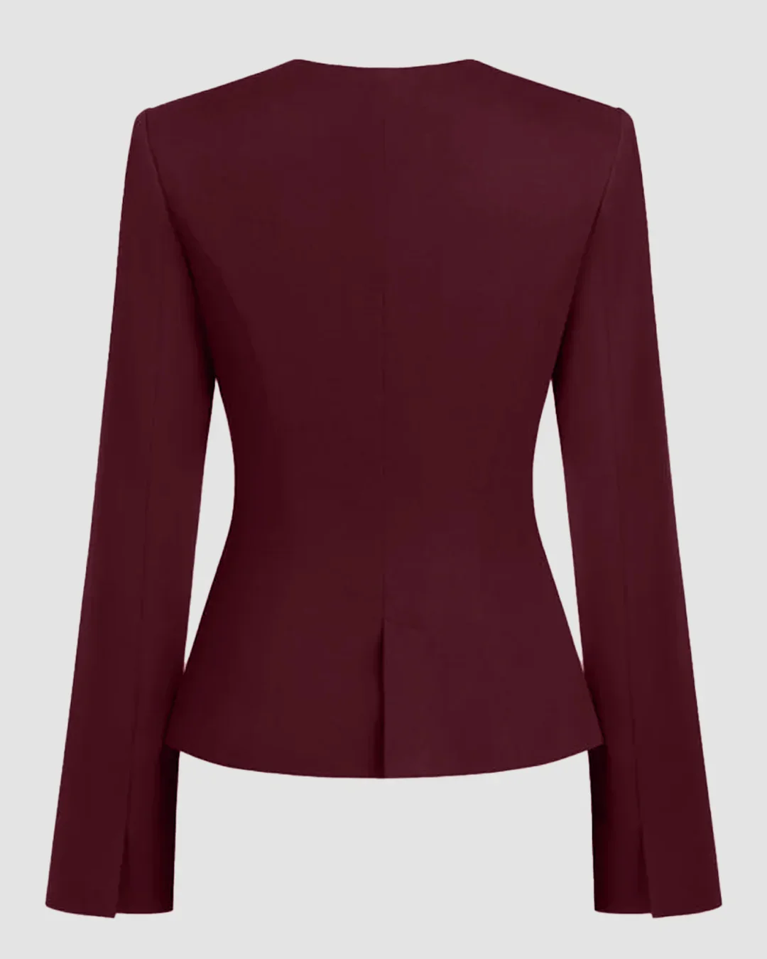 Round Neck Button Long Sleeve Suit Jacket In Burgundy - Image 2