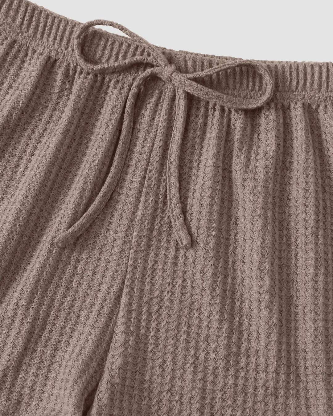 Round Neck Knit Top Cami and Shorts Lounge Outfit Three Piece Set in Brown - Image 3