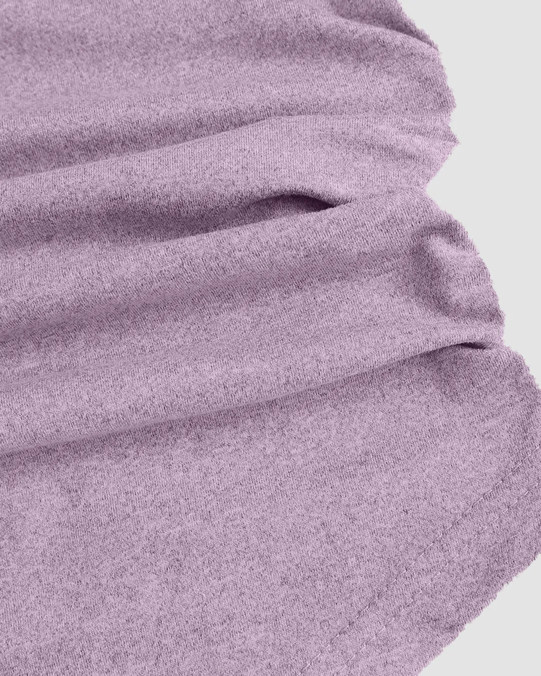 Round Neck Shoulder Tie Bow Asymmetric Hem Ruched Long Sleeve Top in Lilac - Image 3