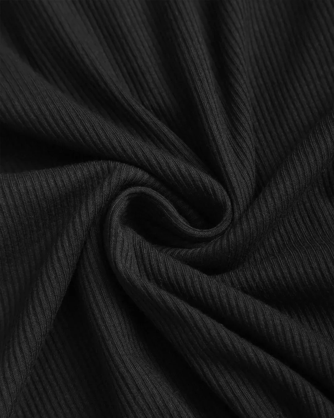 Round Neck Slim-Fit Straight Hem Solid Long Sleeve Top in Black - Image 3