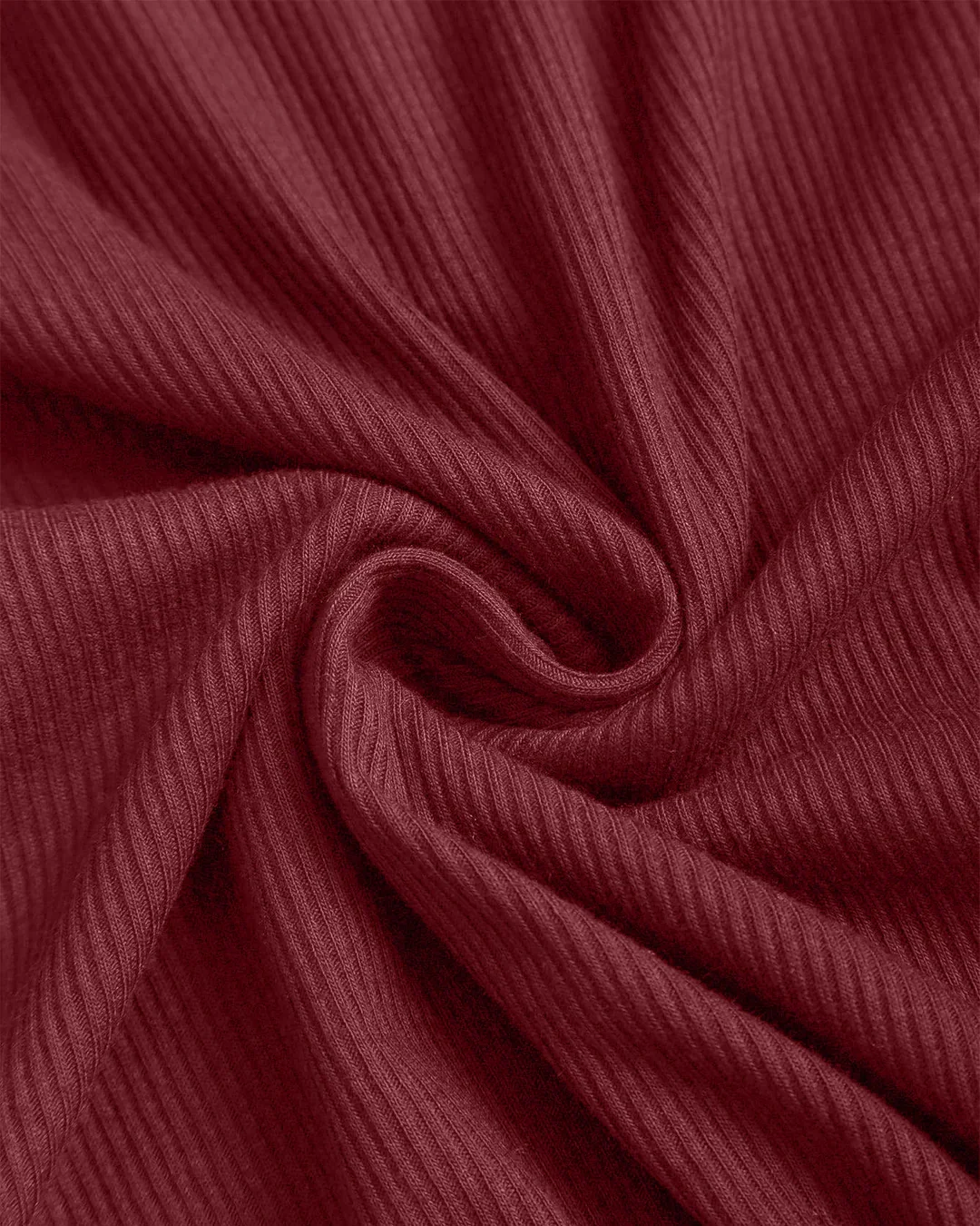 Round Neck Slim-Fit Straight Hem Solid Long Sleeve Top in Maroon - Image 3