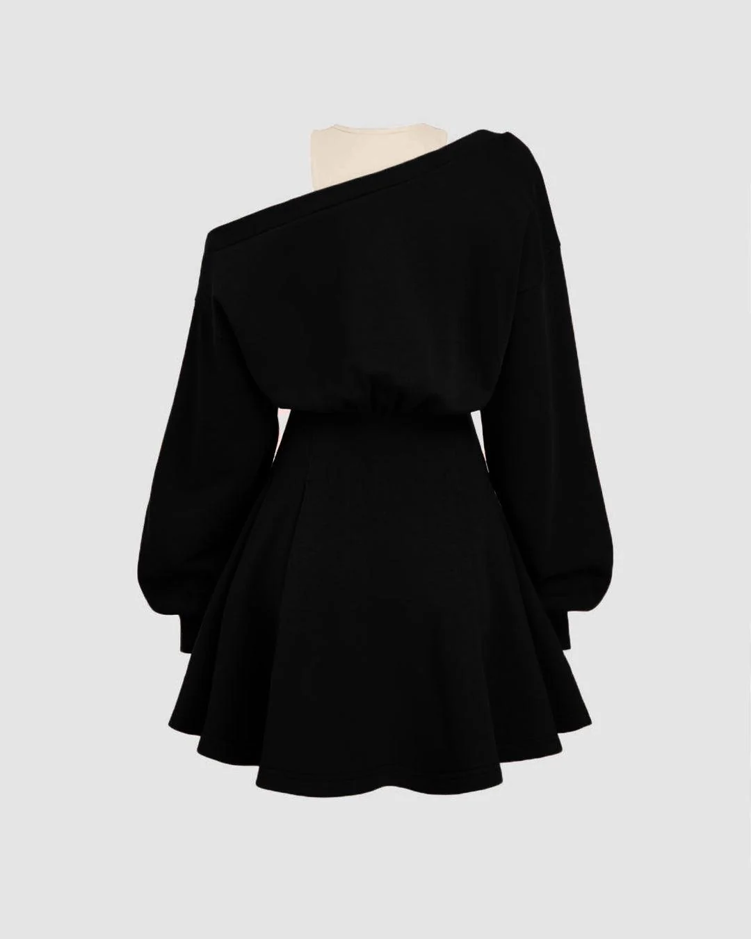 Round Neckline Asymmetrical Ruffle Mini Dress In Black - Image 2