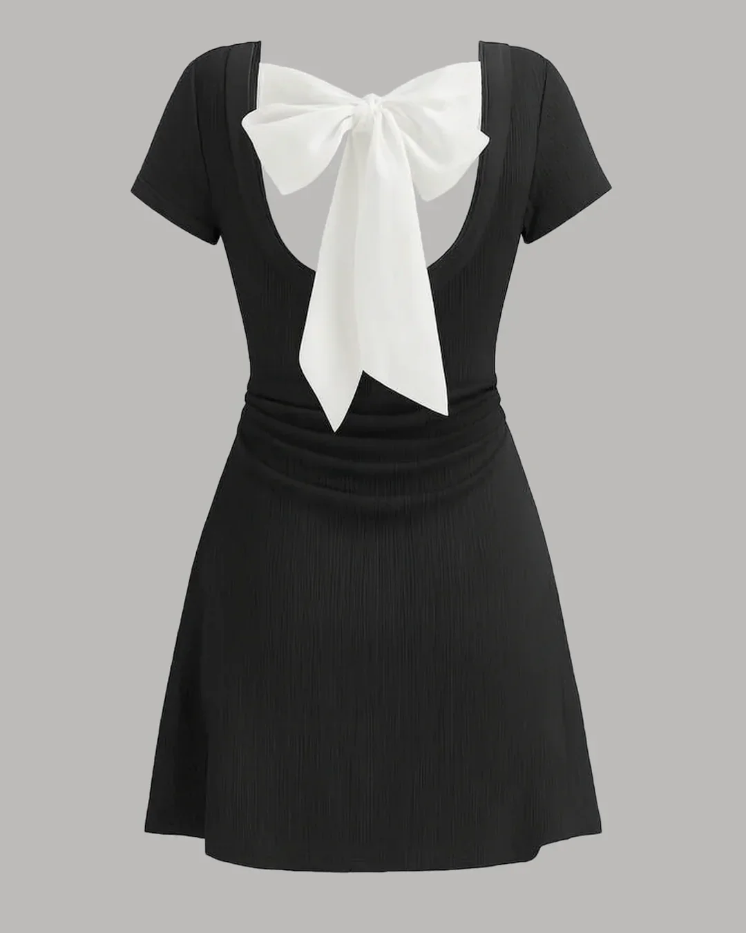 Round Neckline Bowknot Ruched Mini Dress - Image 3