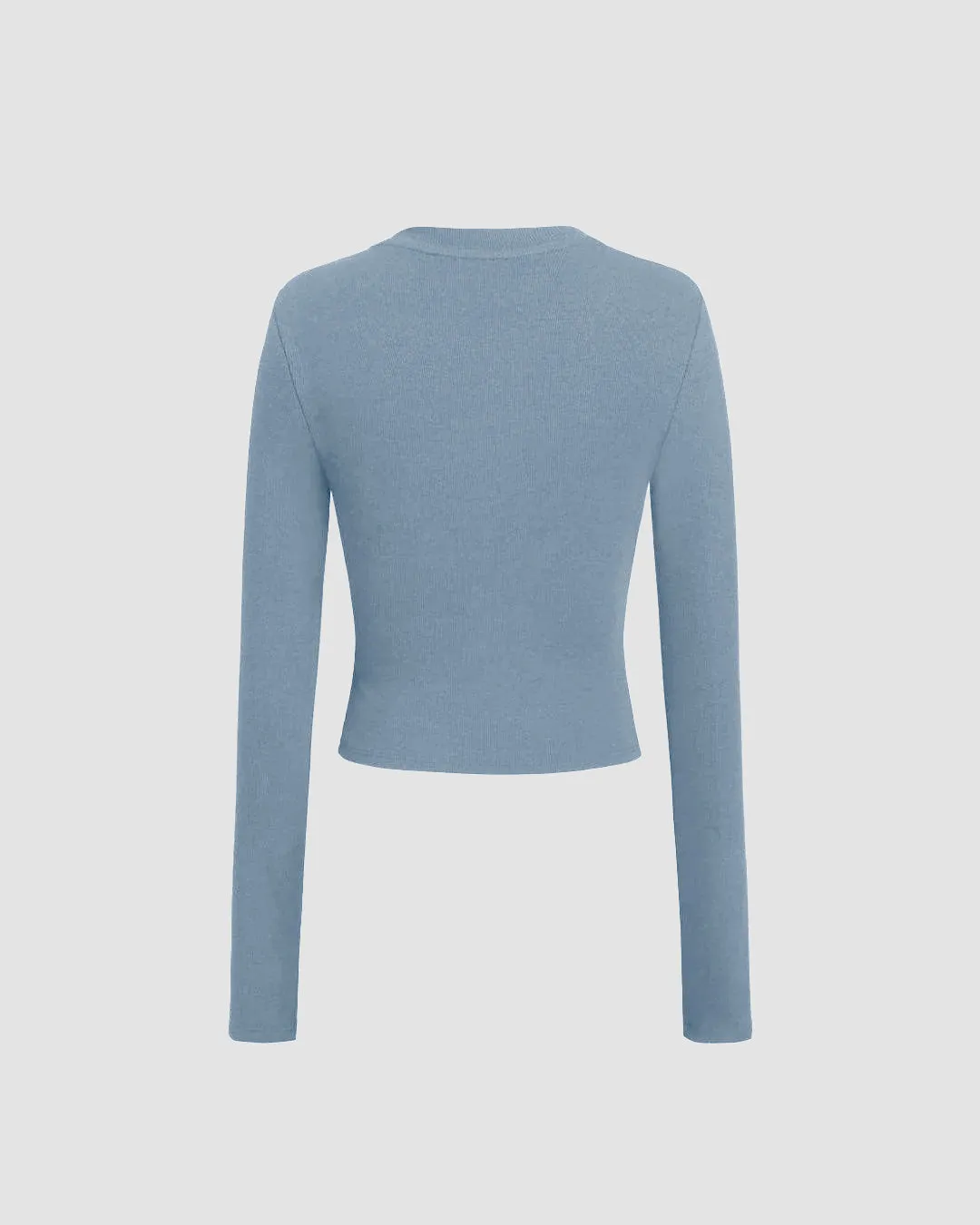 Round Neckline Knotted Long Sleeve Top In Dusty Blue - Image 2