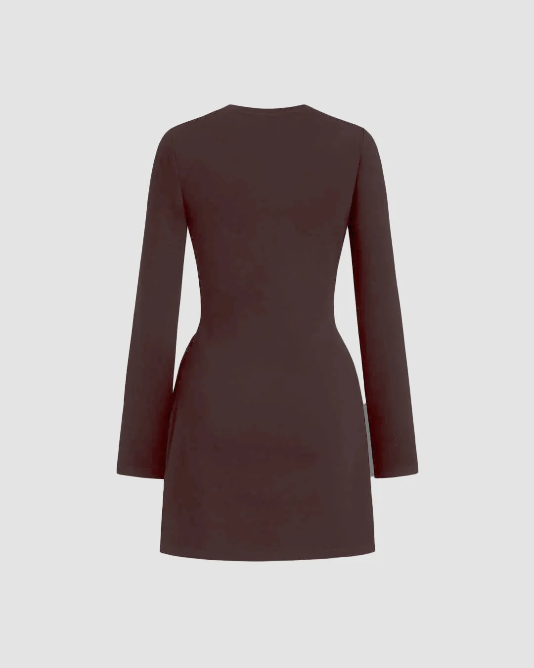 Round Neckline Knotted Wrap Mini Dress in Chocolate - Image 3