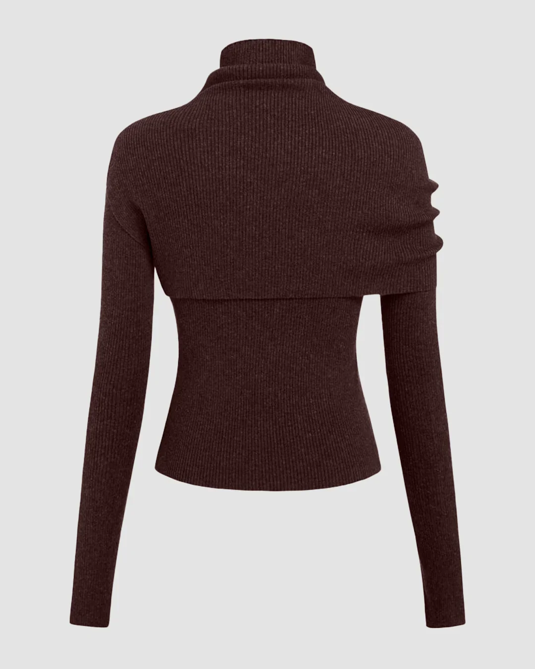 Round Neckline Long Sleeve Top With High Neck Wrap in Chocolate Fondae - Image 2