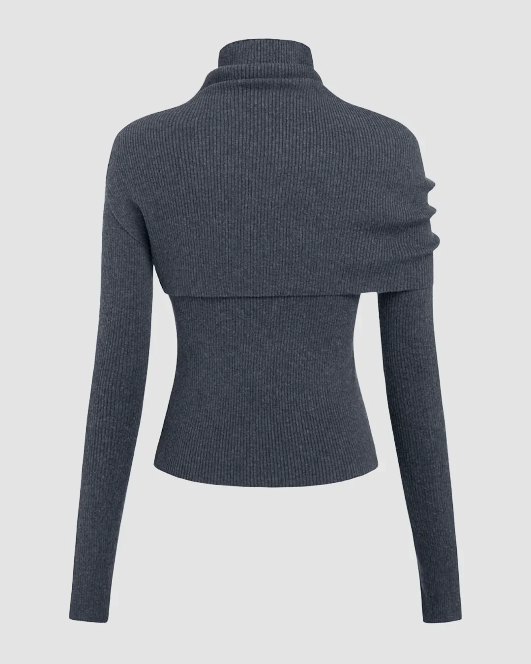 Round Neckline Long Sleeve Top With High Neck Wrap in Dark Grey - Image 2